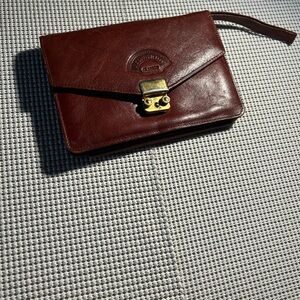 Unbranded Brown Leather Men's Wristlet Clutch with Brass Lock